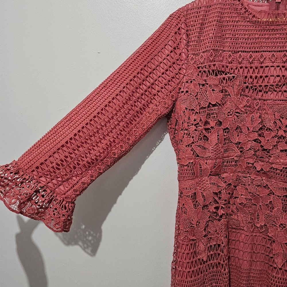 Polagram - Dress Lace Long Sleeve Knee Length Midi Flare - Size M - Blush Pink - Picture 5 of 9